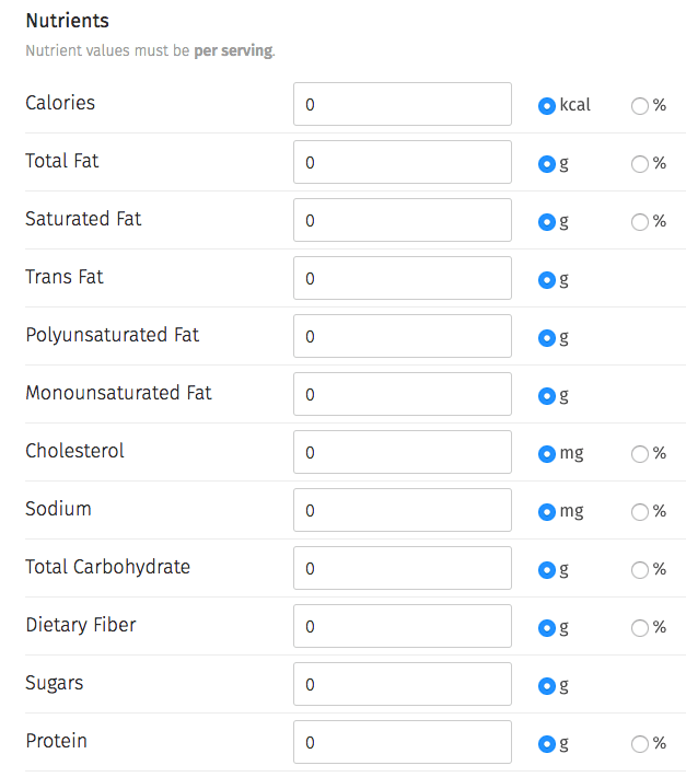 屏幕截图Nutrifox自定义成分表